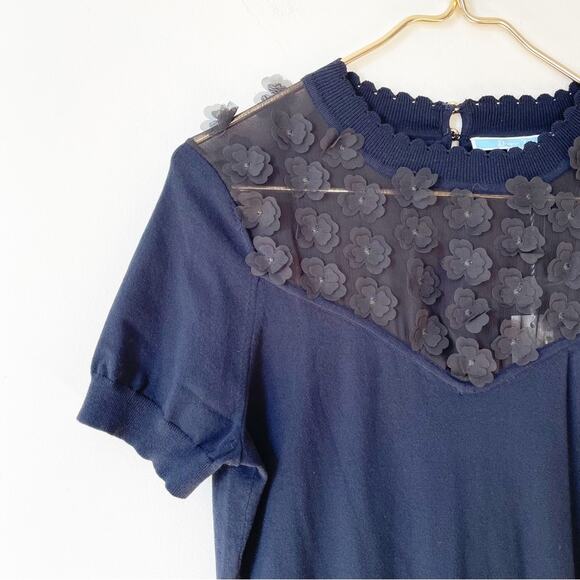 NWT Draper James Navy Fleurette Sweater Knit Fit and Flare Dress M - Picture 6 of 11